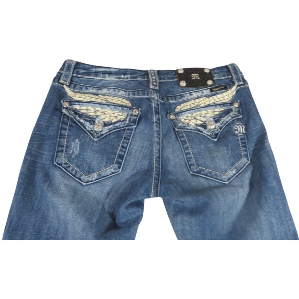 Miss Me Jeans Women Size 30 Blue Denim Bootcut Angel Wing Flap Pocket Rhinestone